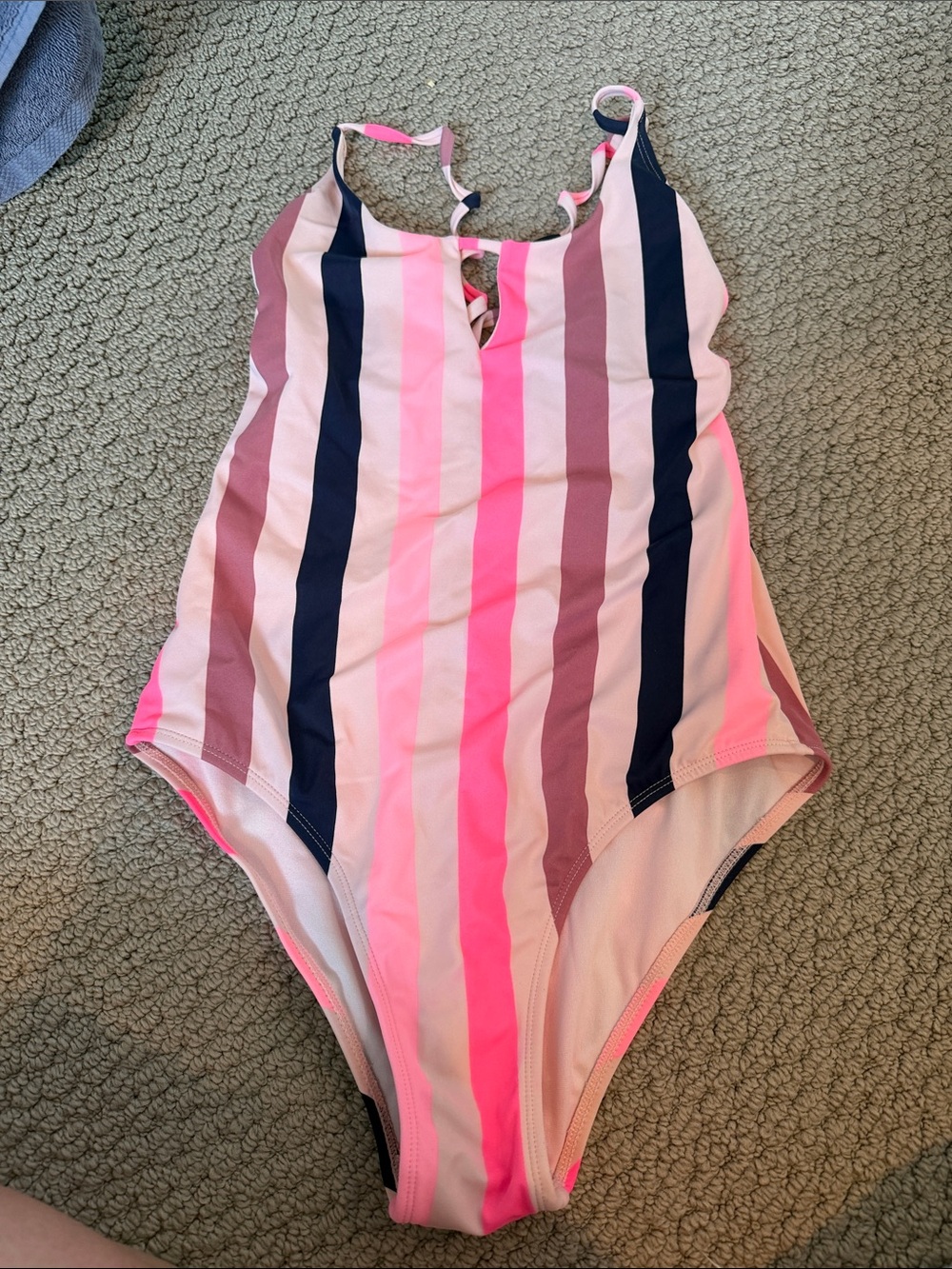 Xhilaration Pink & Navy Vertical Stripe One-Piece Swimsuit